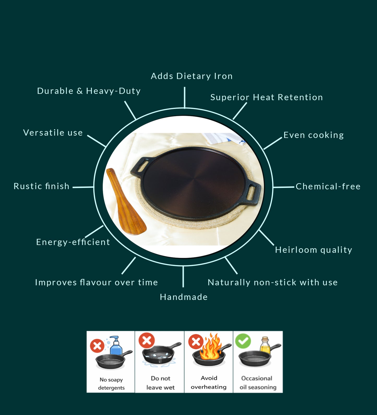 SUPER SMOOTH Cast Iron DOSA Tawa (LARGE PAPER ROAST)