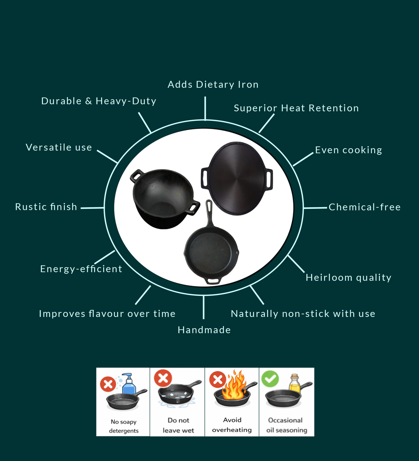 Cast Iron Combo ( Kadai + Dosa Tawa + Skillet )