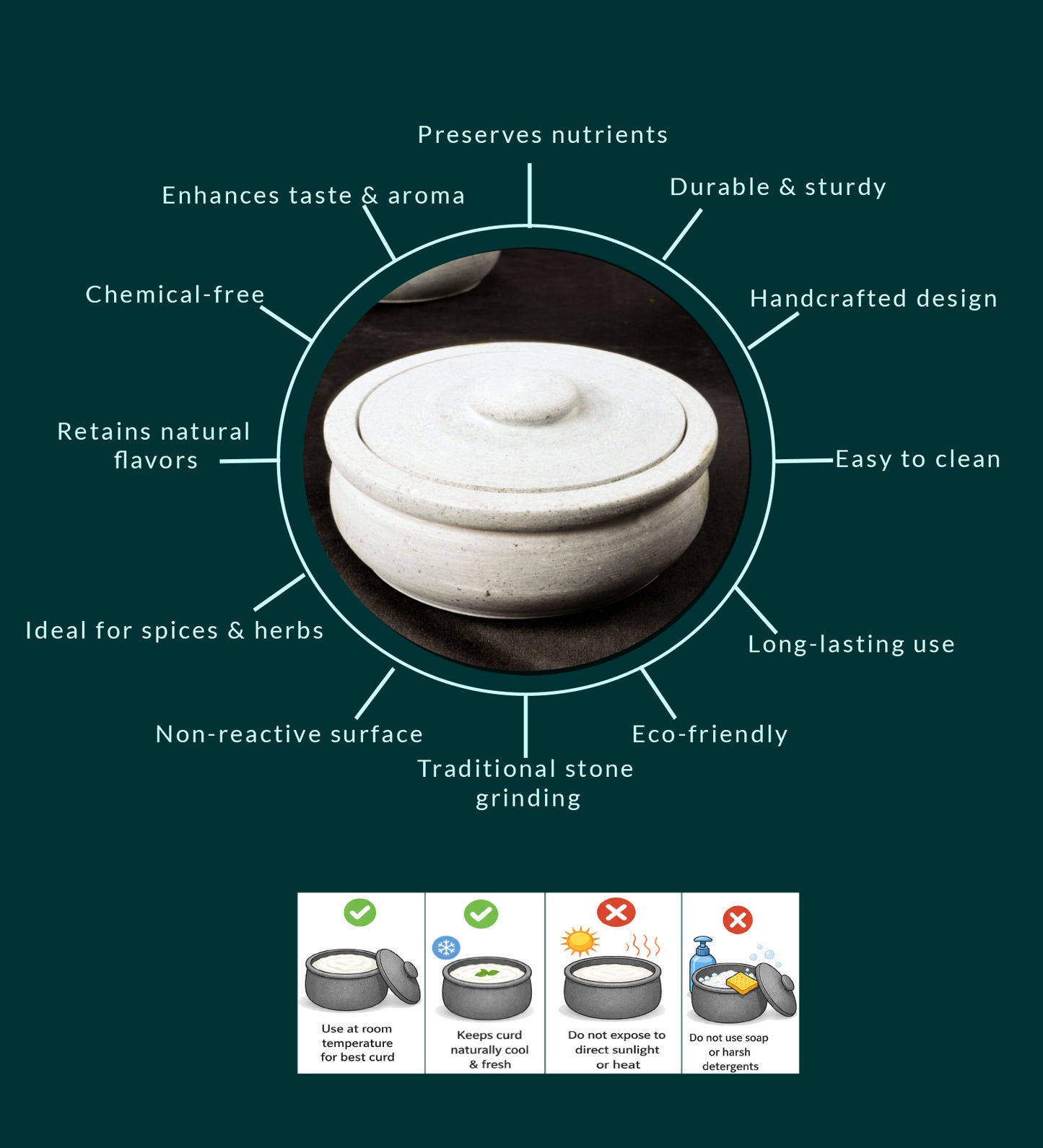 Soap Stone Traditional Curd Setter/ Storage Container Small (300-450 ml)
