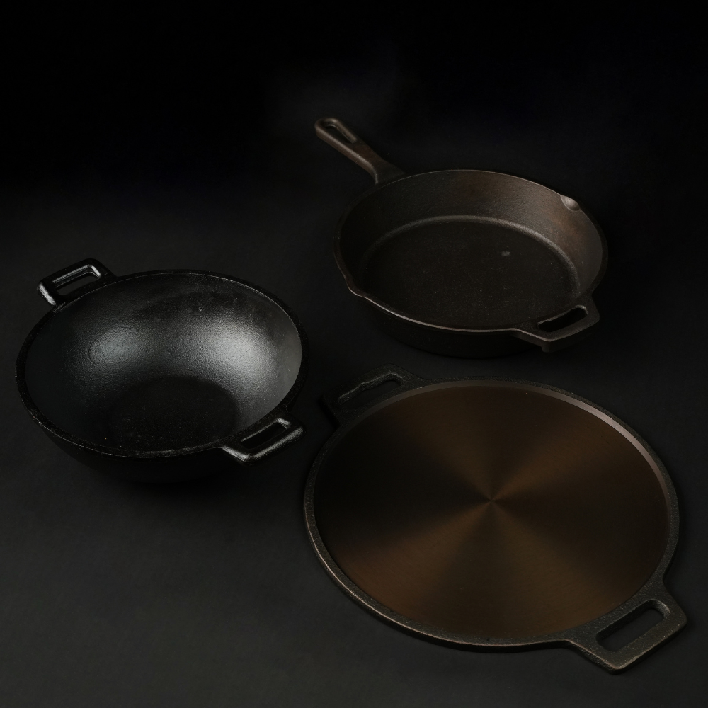 Cast Iron Combo ( Kadai + Dosa Tawa + Skillet )