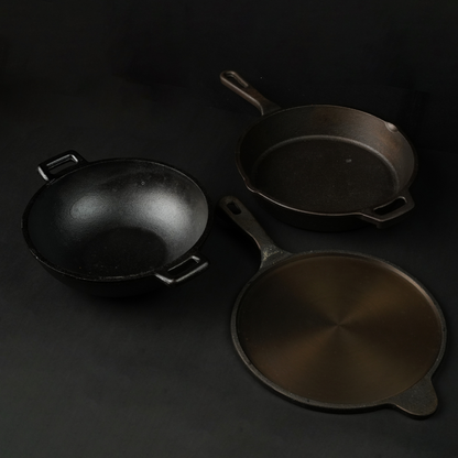 Cast Iron Combo  ( Kadai + Roti/Dosa Tawa + Skillet )