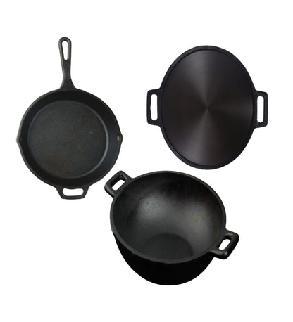Cast Iron Combo ( Kadai + Dosa Tawa + Skillet )