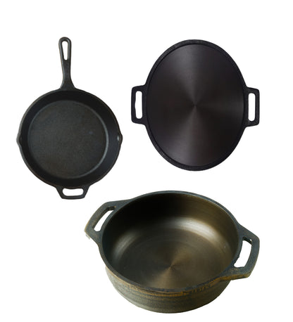 Cast Iron Combo ( Kadai + Dosa Tawa + Skillet )