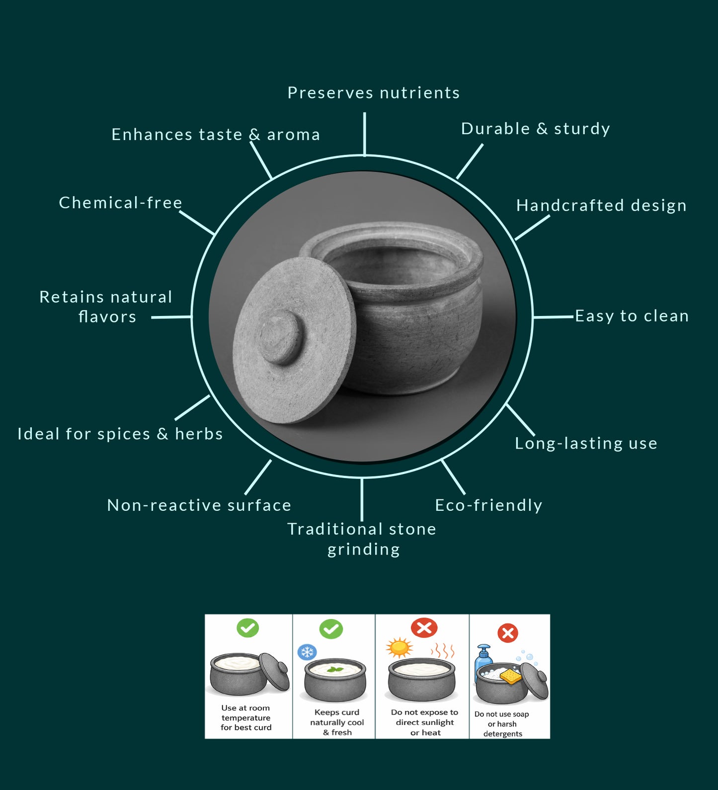 Soap Stone Traditional Curd Setter/ Storage Container Large  (800-900 ml)