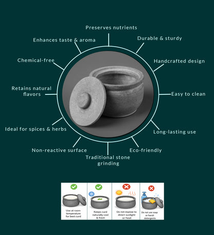 Soap Stone Traditional Curd Setter/ Storage Container Large  (800-900 ml)