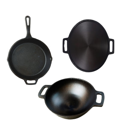 Cast Iron Combo ( Kadai + Dosa Tawa + Skillet )