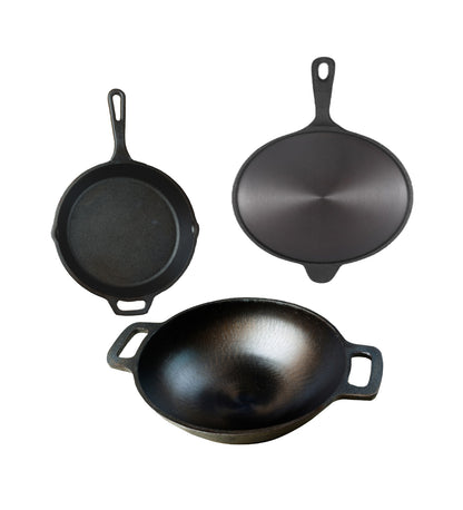 Cast Iron Combo  ( Kadai + Roti/Dosa Tawa + Skillet )