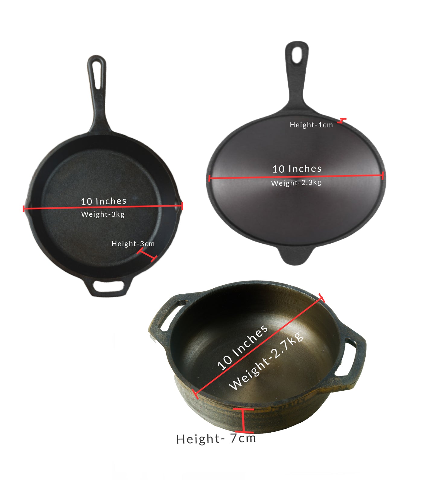 Cast Iron Combo ( Kadai + Roti/Dosa Tawa + Skillet )