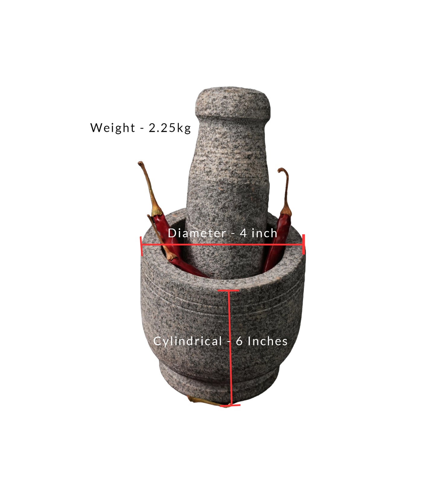 Premium Uthukuli Stone Mortar and Pestle (Cylindrical)