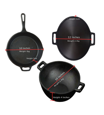 Cast Iron Combo ( Kadai + Dosa Tawa + Skillet )