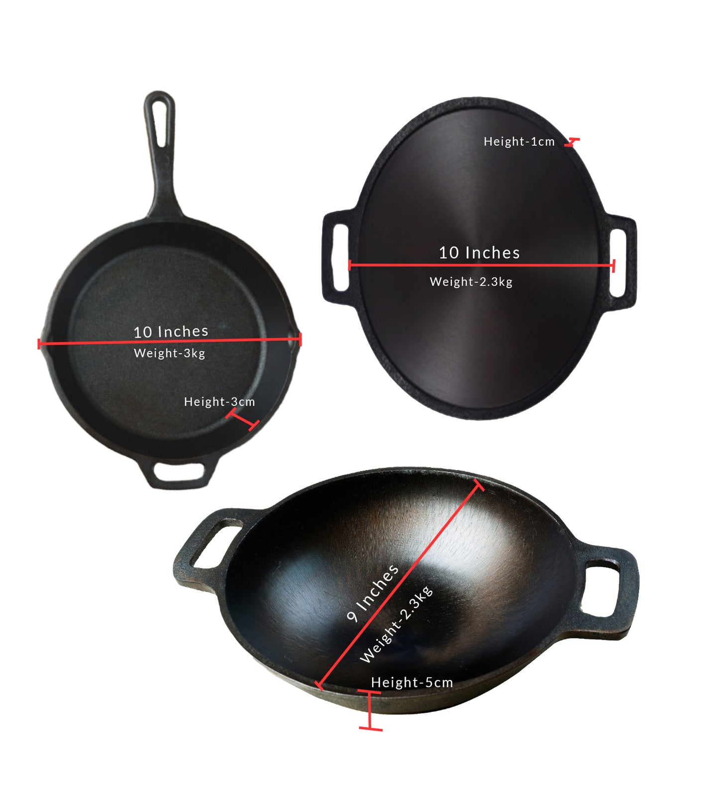 Cast Iron Combo ( Kadai + Dosa Tawa + Skillet )