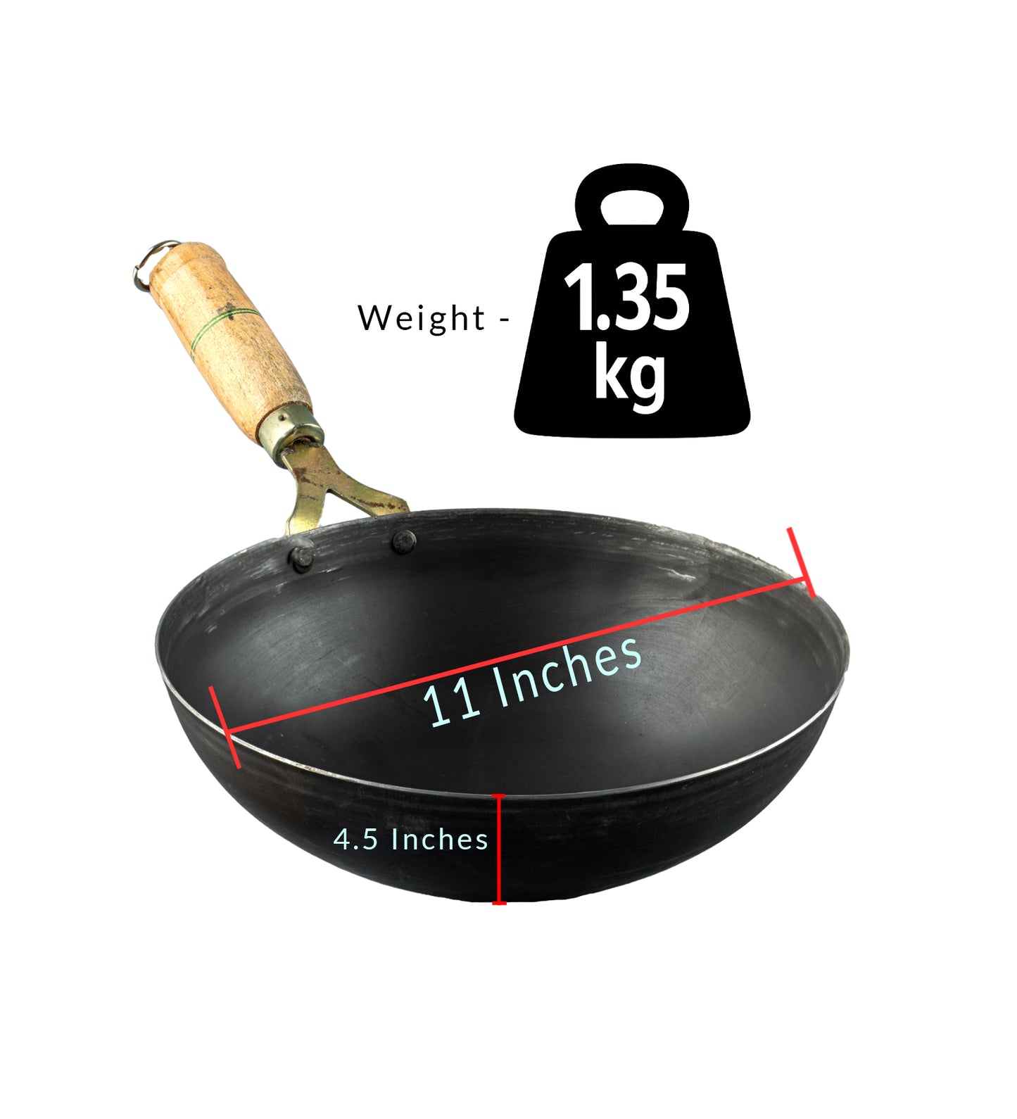 Pure Iron Flat Round Wok (11" Inches)