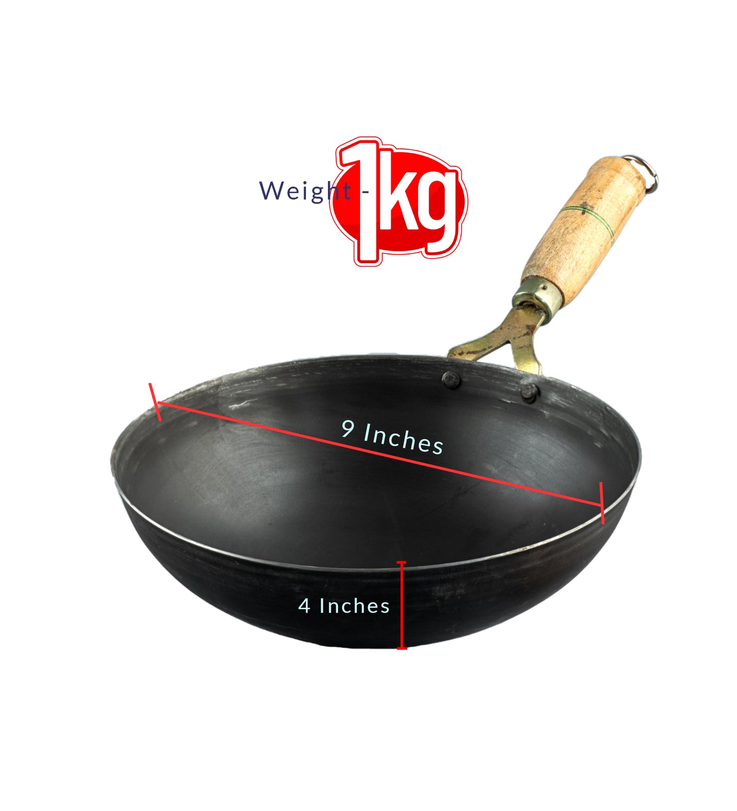 Pure Iron Flat Bottom Wok (9" Inches)