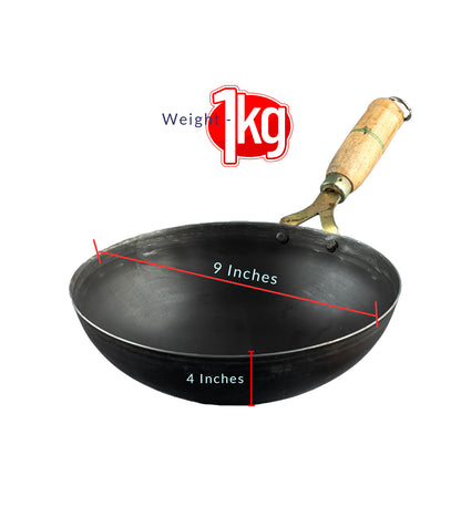 Pure Iron Flat Bottom Wok (9" Inches)
