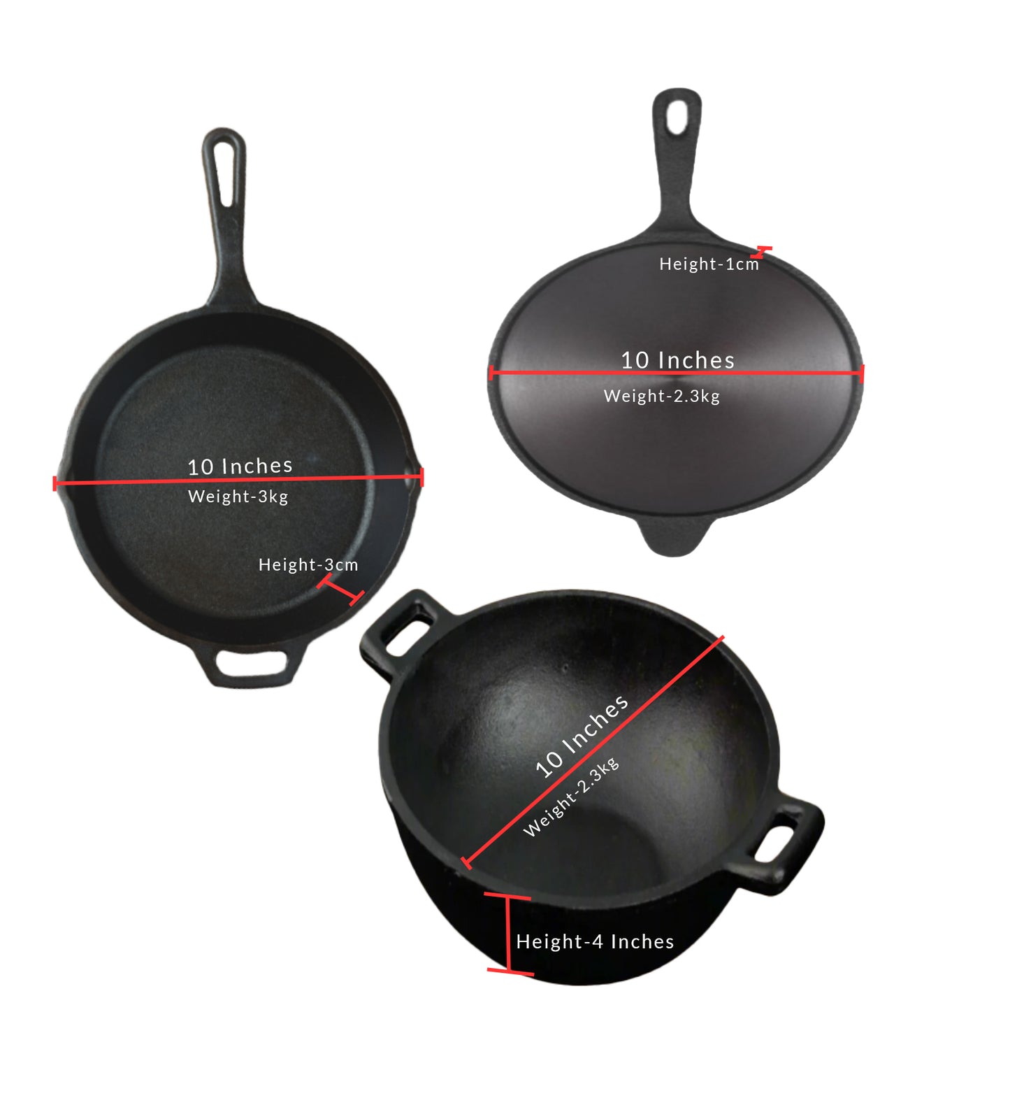 Cast Iron Combo  ( Kadai + Roti/Dosa Tawa + Skillet )