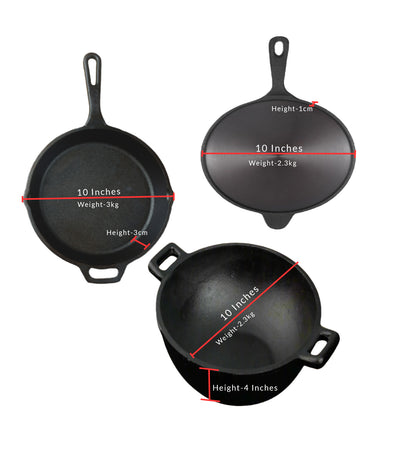Cast Iron Combo  ( Kadai + Roti/Dosa Tawa + Skillet )