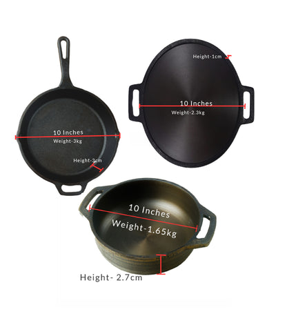 Cast Iron Combo ( Kadai + Dosa Tawa + Skillet )