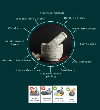 Premium Uthukuli Stone Mortar and Pestle (Circular Large)