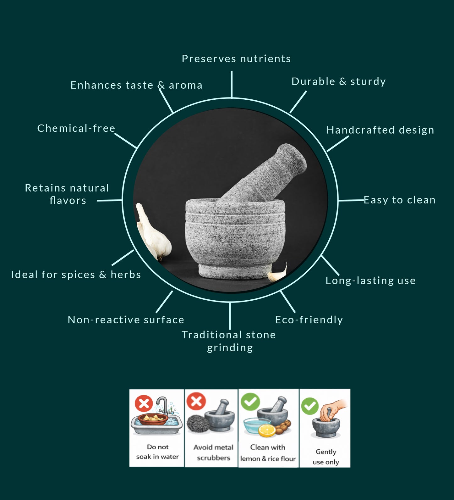 Premium Uthukuli Stone Mortar and Pestle (Medium Size)