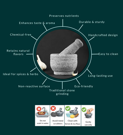 Premium Uthukuli Stone Mortar and Pestle (Medium Size)