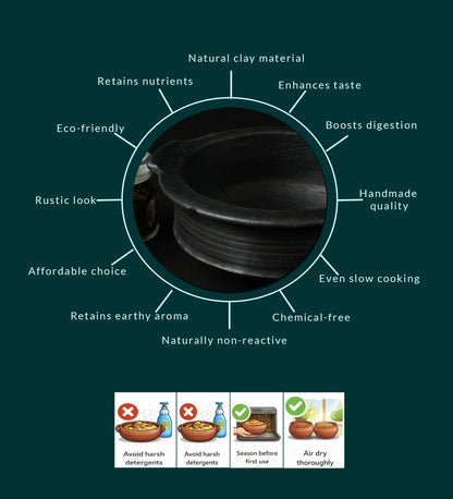 Blackened Clay Curry/Rasam Pot (Small)