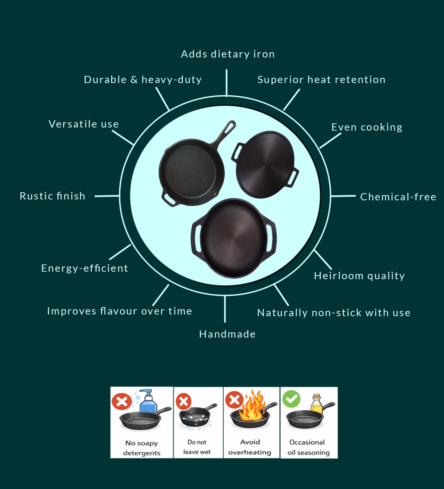 Cast Iron Combo ( Kadai + Dosa Tawa + Skillet )