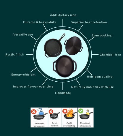 Cast Iron Combo ( Kadai + Dosa Tawa + Skillet )