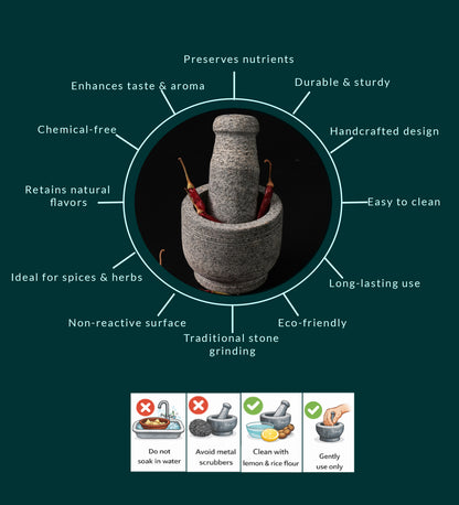 Premium Uthukuli Stone Mortar and Pestle (Cylindrical)