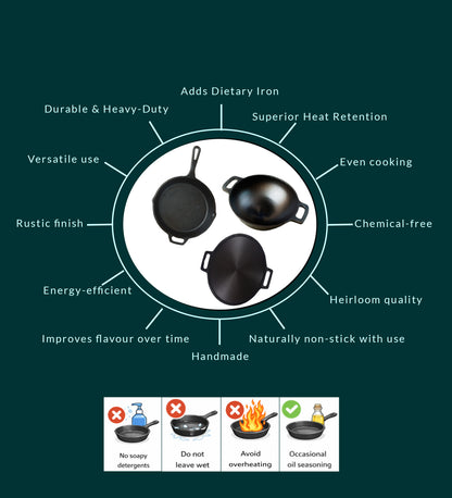 Cast Iron Combo ( Kadai + Dosa Tawa + Skillet )