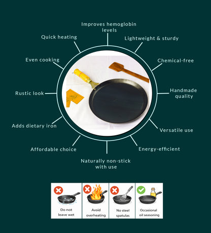 Pure Iron Dosa Tawa (10 Inches) + Free Wooden Flip