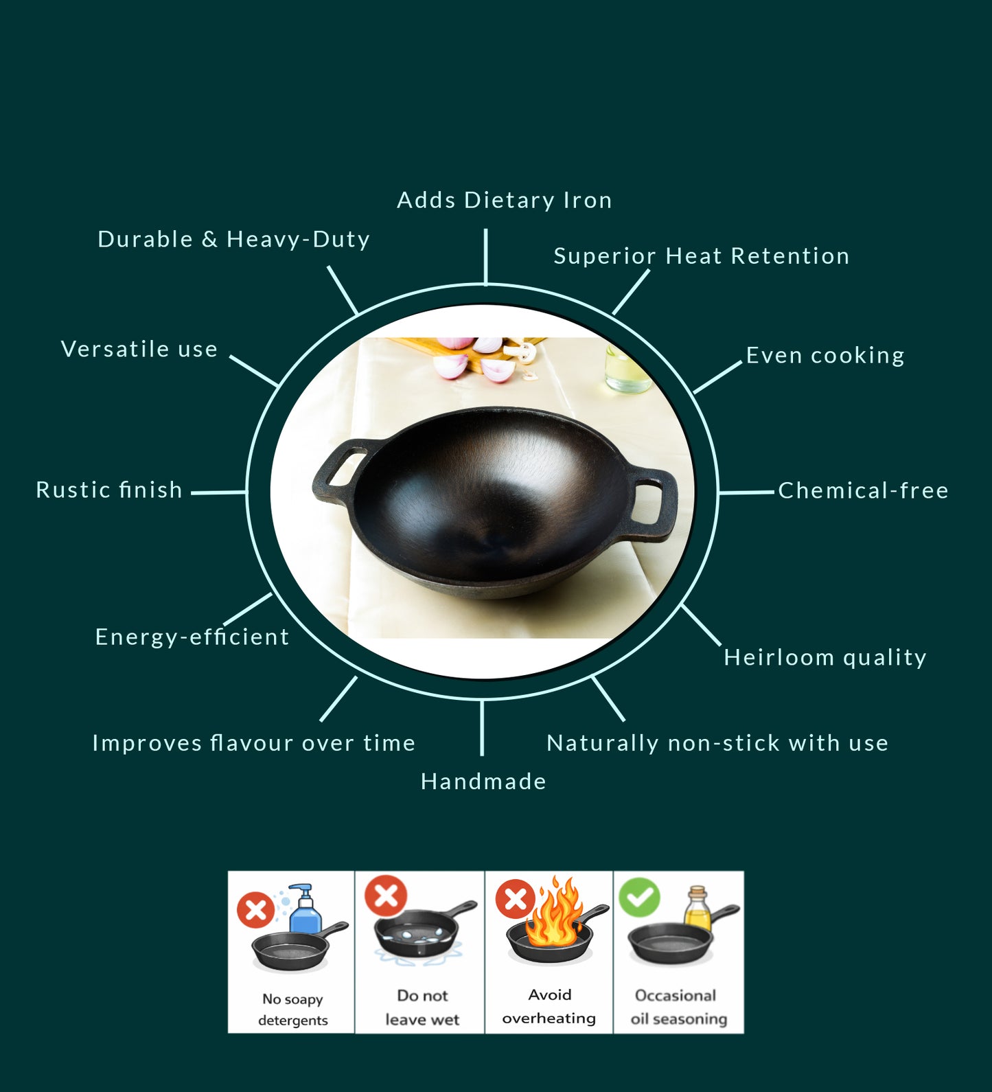 SUPER SMOOTH Cast Iron Kadai (WOK MODEL)