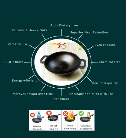 SUPER SMOOTH Cast Iron Kadai (WOK MODEL)