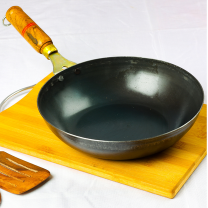 Pure Iron Flat Bottom Wok (9" Inches)