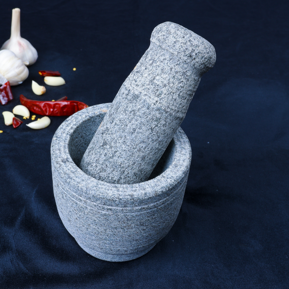 Premium Uthukuli Stone Mortar and Pestle (Cylindrical)