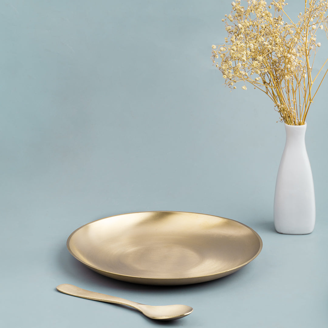 Matt Finish Bronze Breakfast Plate With Spoon