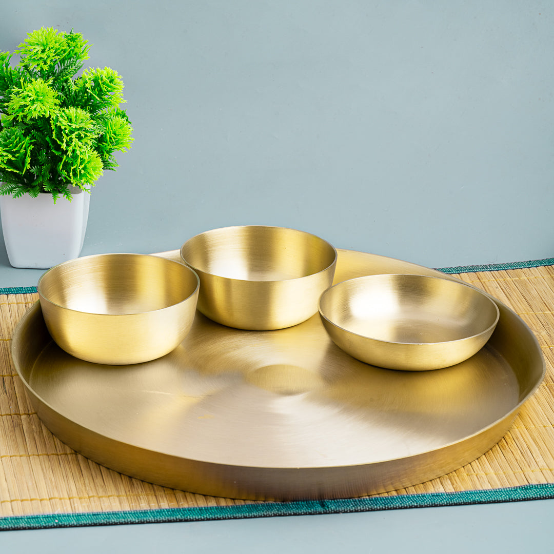Matt Finish Bronze thali plate with 3 katories