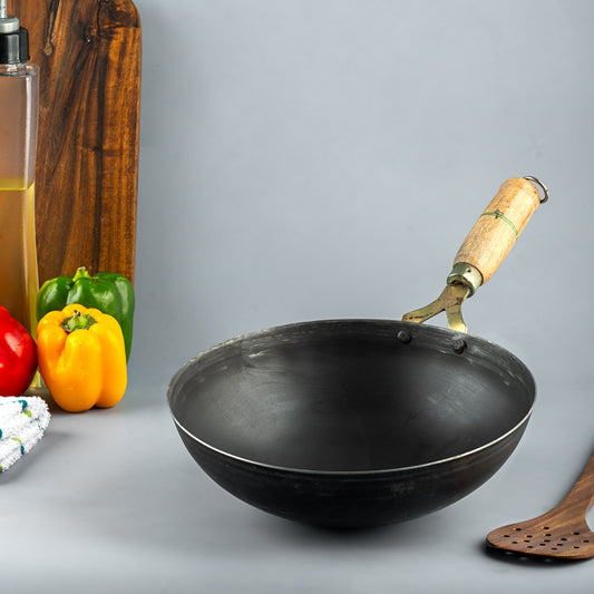 Pure Iron Flat Bottom Wok (9" Inches)