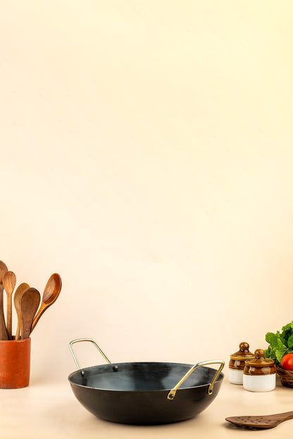 Pure Iron Flat Bottom Kadai (10" Inches)