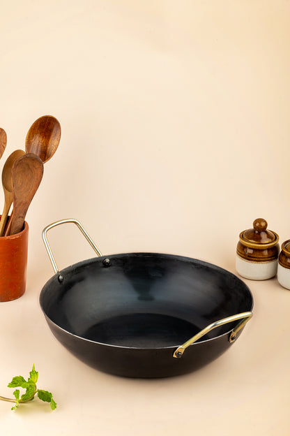 Pure Iron Flat Bottom Kadai (10" Inches)