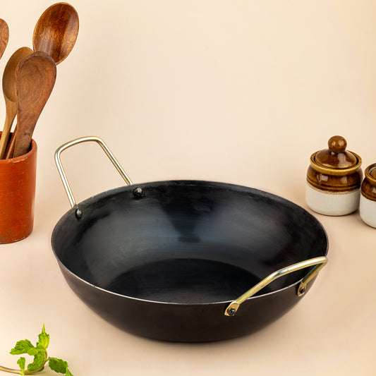 Pure Iron Flat Bottom Kadai (10" Inches)