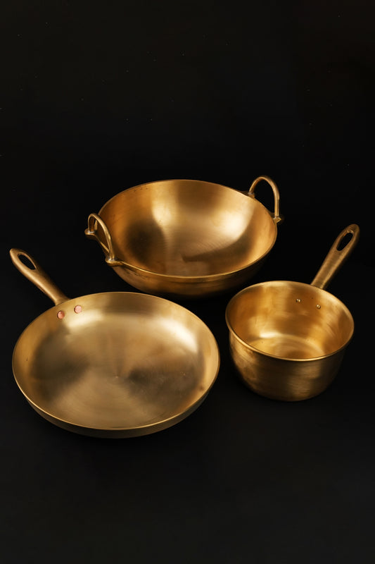 80scookware.com bronze cookware set bronze combo kadai saute pan milk sauce pan