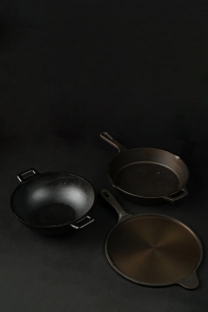 80scookware.com cast iron cookware set combo kadai roti dosa tawa skillet fry pan