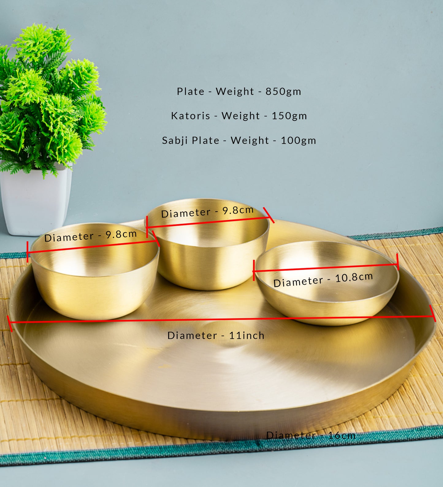 Matt Finish Bronze thali plate with 3 katories