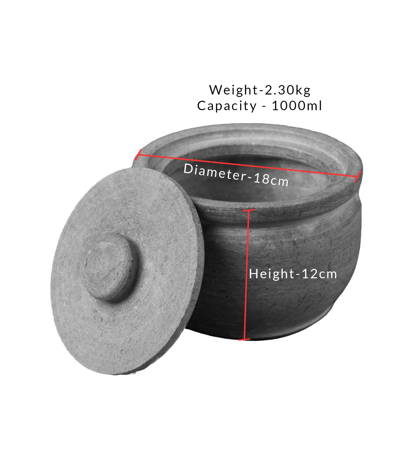 Soap Stone Traditional Curd Setter/ Storage Container Extra Large  (1000ml - 1200ml)