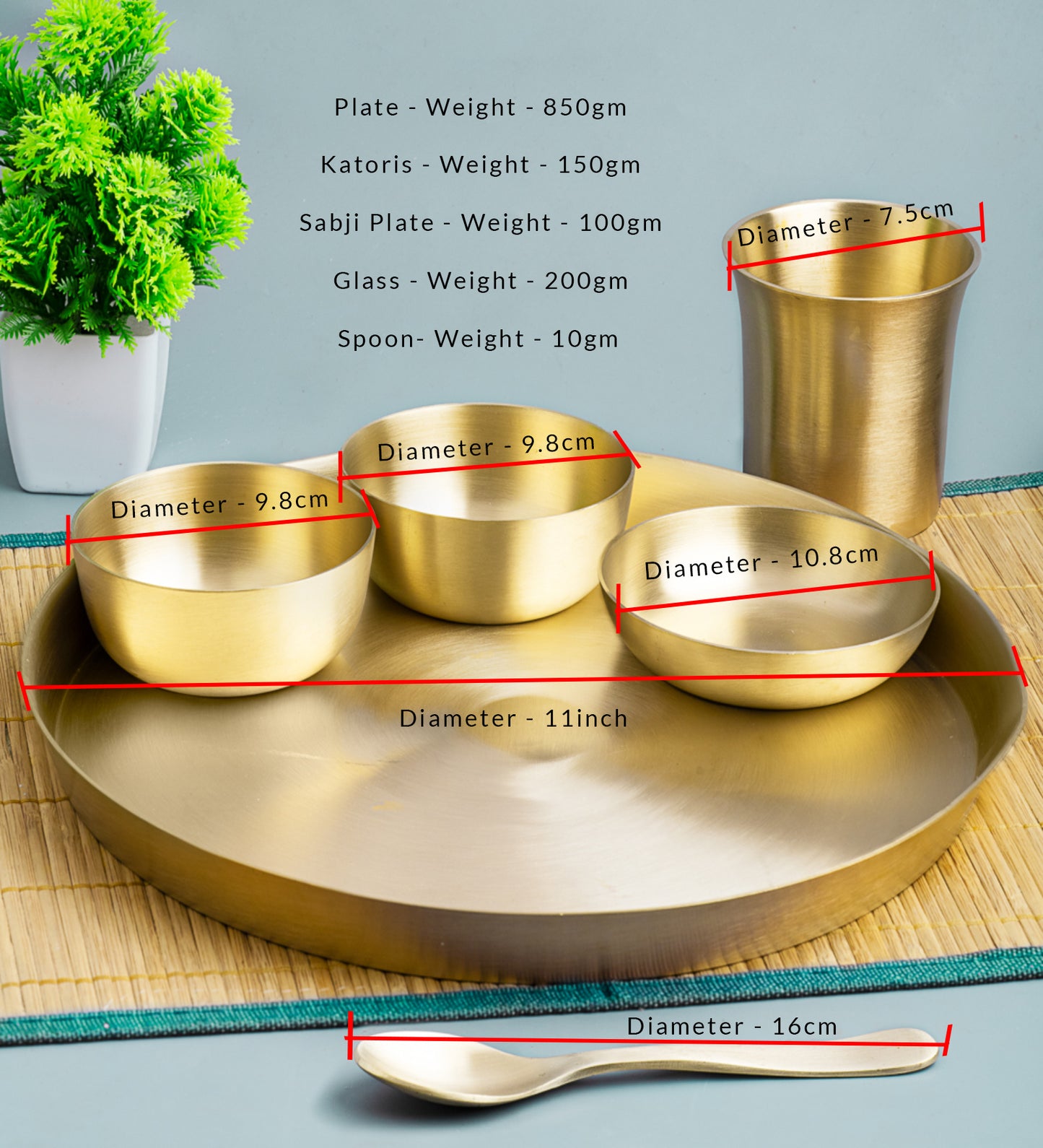 Matt Finish Bronze Thali Plate - Complete set
